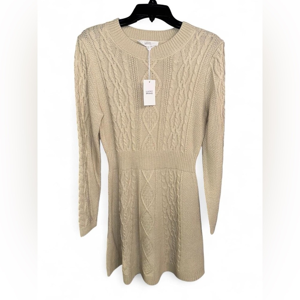 Lucky Brand Long Sleeve Knit Dress in Beige